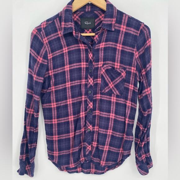 Rails Woman’s Top Plaid Midnight & Magenta Button Down Quiet Luxury - Picture 1 of 7